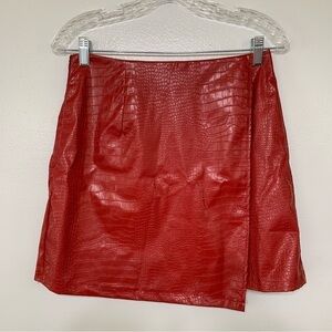 Shein Dark Red Faux Snake Skin Faux Wrap Mini Skirt Size M